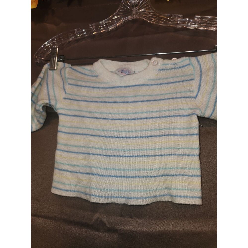 Vintage Mine Alone Infant 3-6M Pastel Striped Knit Sweater Shoulder Button Top